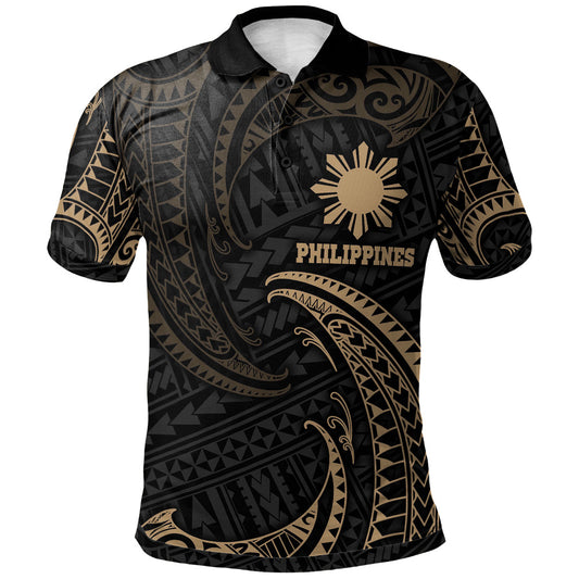 Philippines Filipinos Polo Shirt Gold Tribal Wave