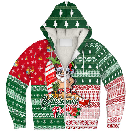 Tonga Sherpa Hoodie Kilisimasi Fiefia Tropical Xmas Patterns