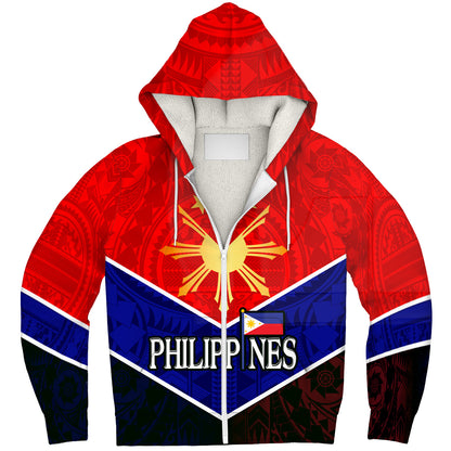 Philippines Filipinos Sherpa Hoodie Sun Filipinos Tribal Flowers Patterns