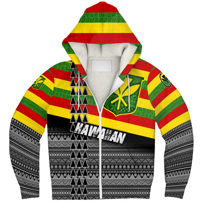 Hawaii Sherpa Hoodie Kanaka Maoli Flag Polynesian Tribal Patterns Grunge Style