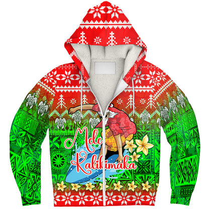 Hawaii Sherpa Hoodie Santa Surfing Mele Kalikimaka Style