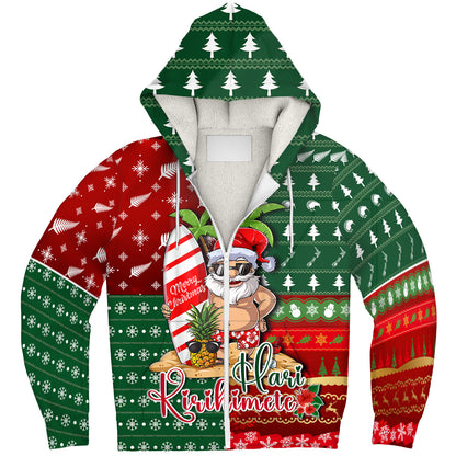 New Zealand Sherpa Hoodie Maori Hari Kirihimete Tropical Xmas Patterns