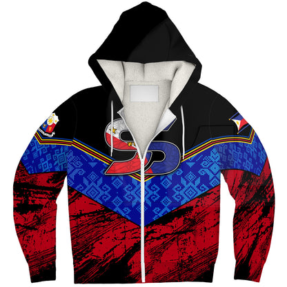 Philippines Filipinos Sherpa Hoodie Filipino Grunge Brush Stroke Style ( SJ Custom )