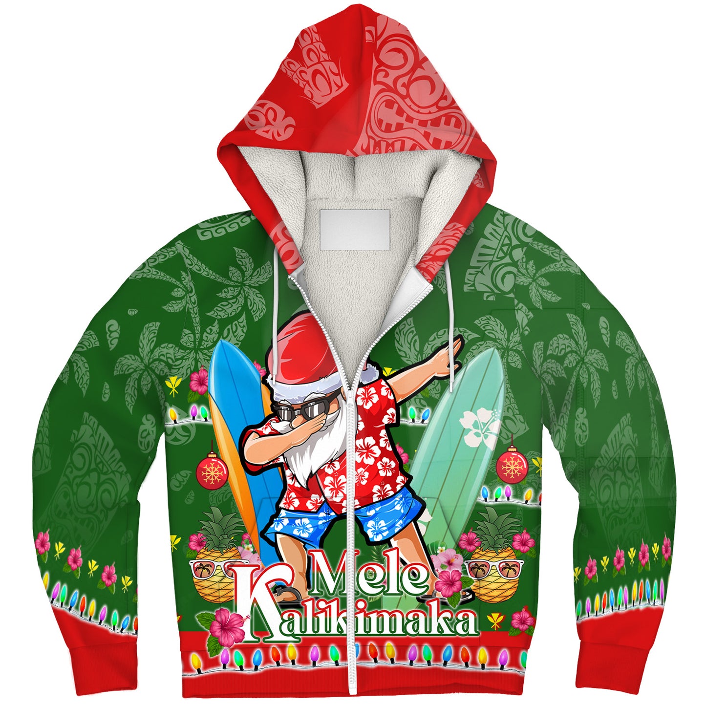 Hawaii Sherpa Hoodie Mele Kalikimaka Dabbing Santa Christmas Style