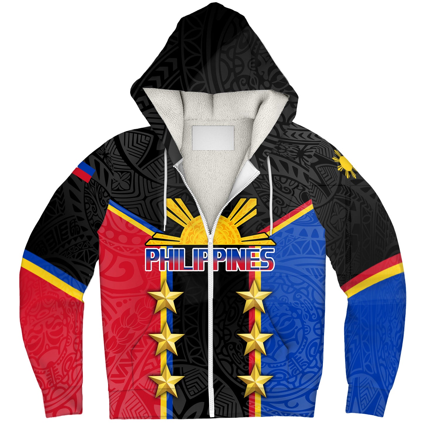 Philippines Filipinos Sherpa Hoodie Philippines Sun Tribal Pattern Style
