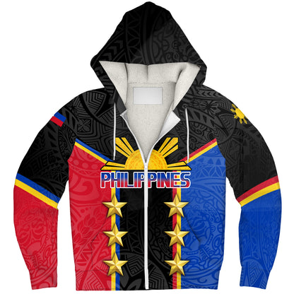 Philippines Filipinos Sherpa Hoodie Philippines Sun Tribal Pattern Style