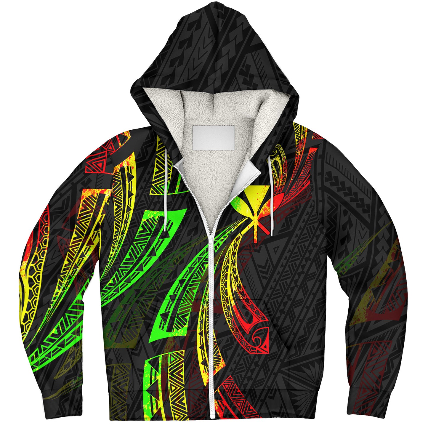 Hawaii Sherpa Hoodie Kanaka Maoli Polynesian Pattern Reggae Color