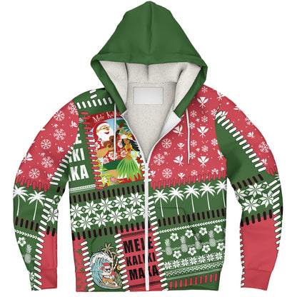 Hawaii Sherpa Hoodie Santa Surfing Mele Kalikimaka Kanaka Maoli