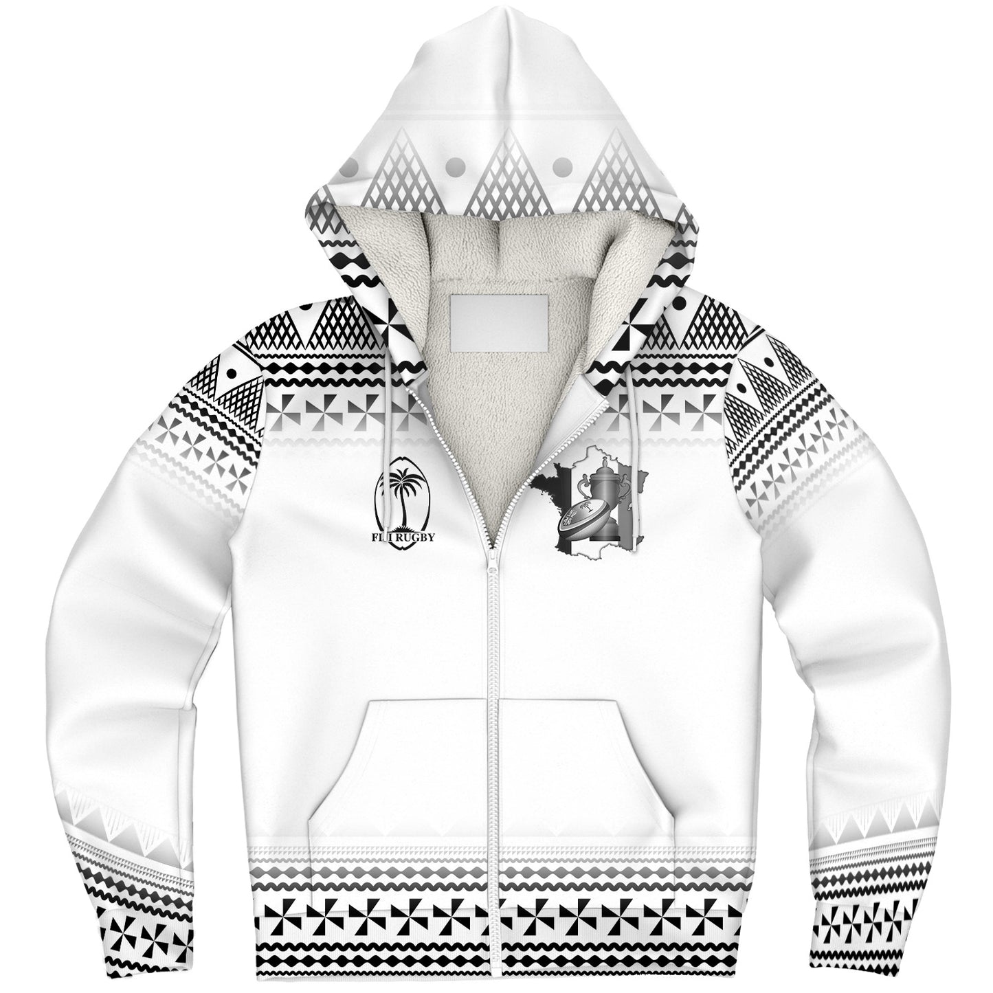 Fiji Sherpa Hoodie Rugby Ball Tapa Patterns