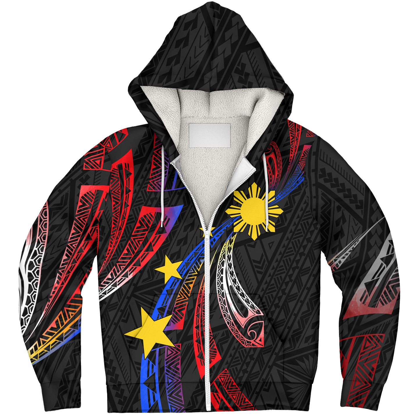Philippines Filipinos Sherpa Hoodie Tribal Pattern Filipinos Sun