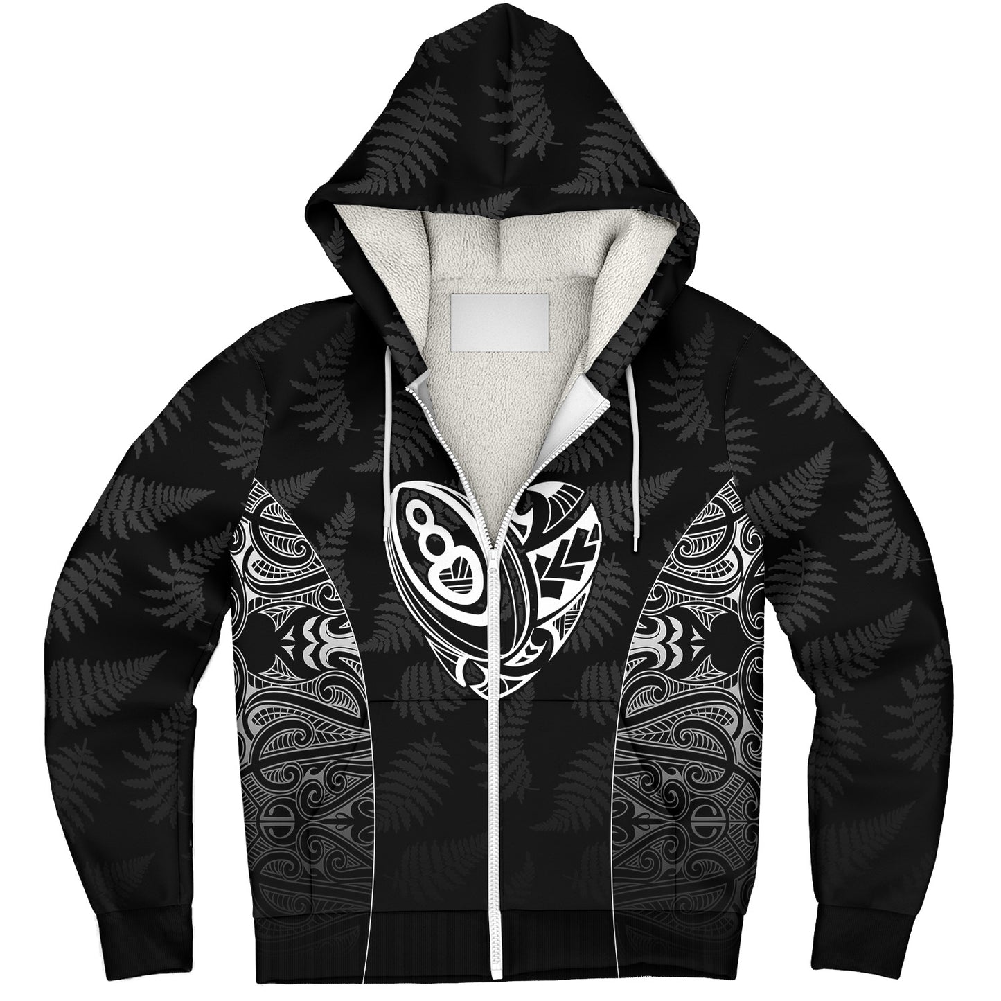 New Zealand Personalized Sherpa Hoodie Rugby Heart Maori Style Silver Fern