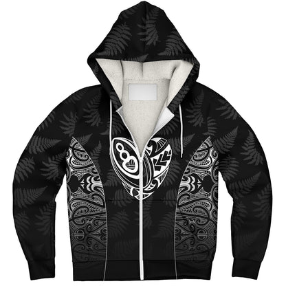 New Zealand Personalized Sherpa Hoodie Rugby Heart Maori Style Silver Fern