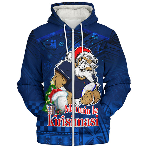 Samoa Sherpa Hoodie Manuia Le Kirisimasi Rugby Santa Style