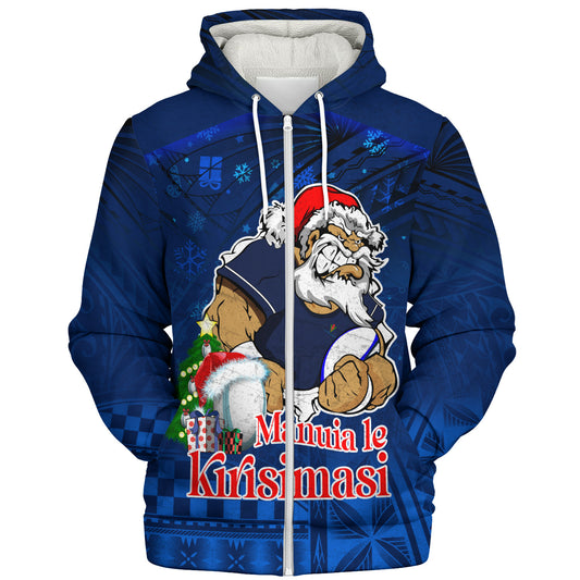 Samoa Sherpa Hoodie Manuia Le Kirisimasi Rugby Santa Style