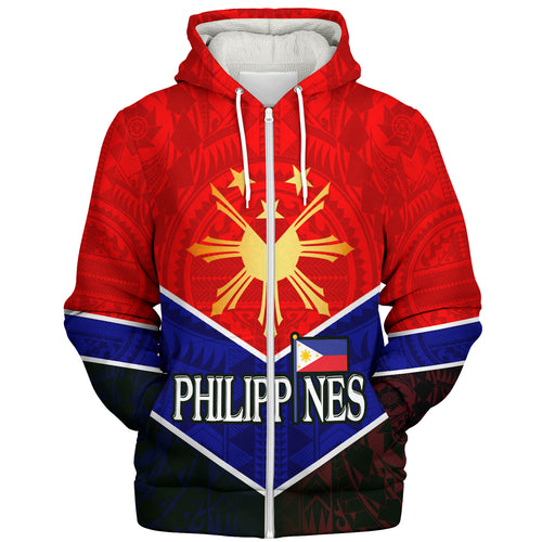 Philippines Filipinos Sherpa Hoodie Sun Filipinos Tribal Flowers Patterns