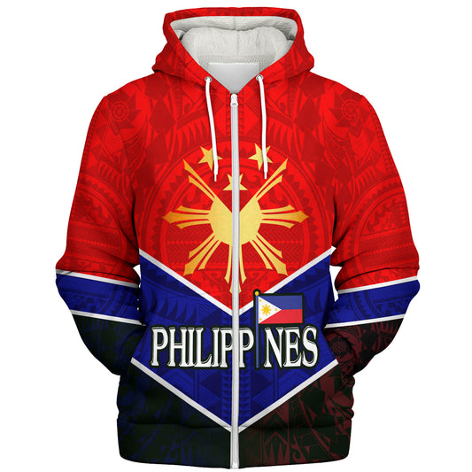 Philippines Filipinos Sherpa Hoodie Sun Filipinos Tribal Flowers Patterns