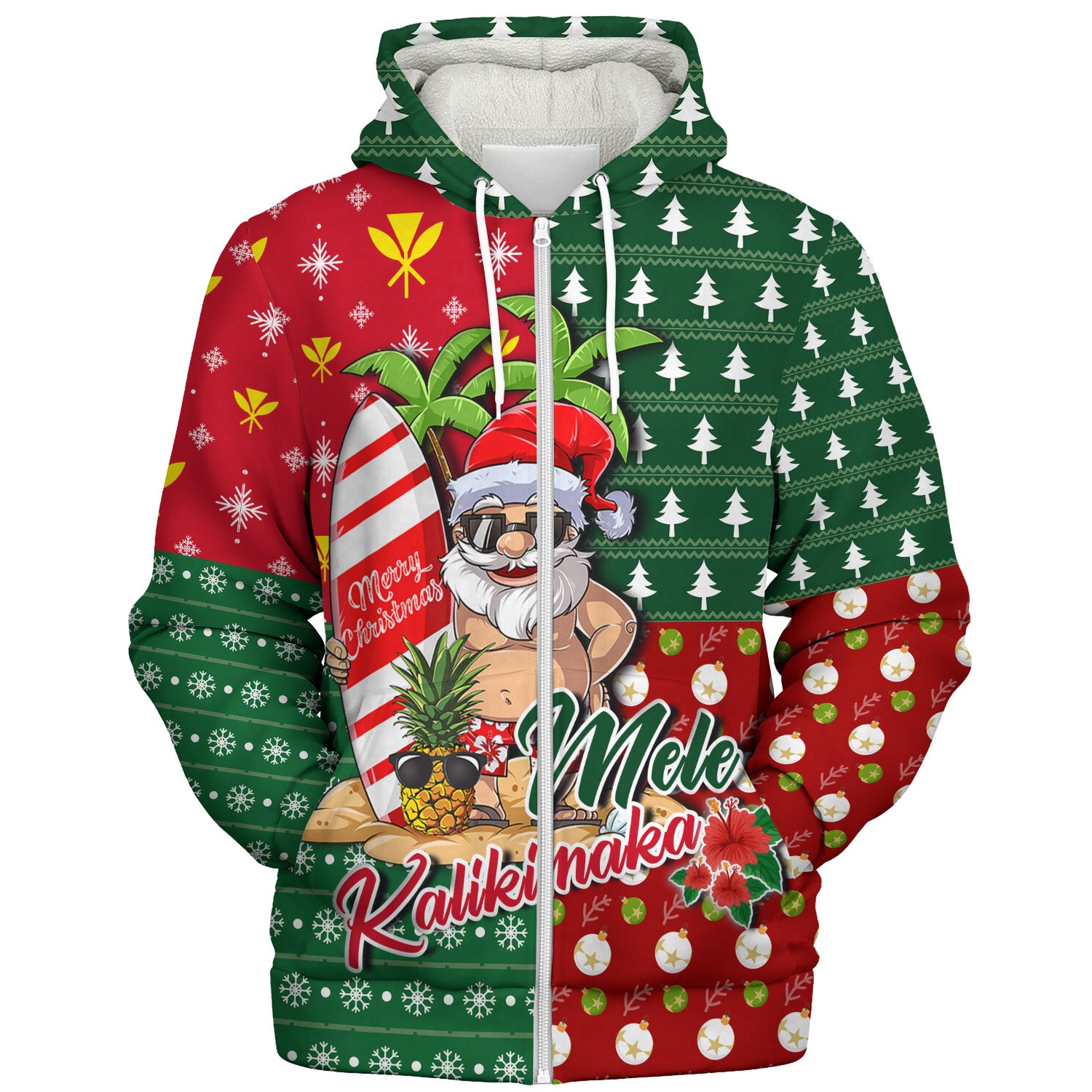 Hawaii Sherpa Hoodie Mele Kalikimaka Hawaii Christmas Patterns