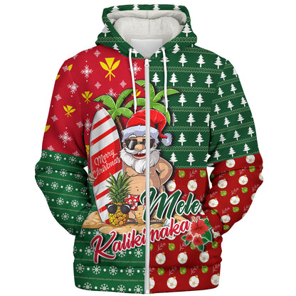Hawaii Sherpa Hoodie Mele Kalikimaka Hawaii Christmas Patterns