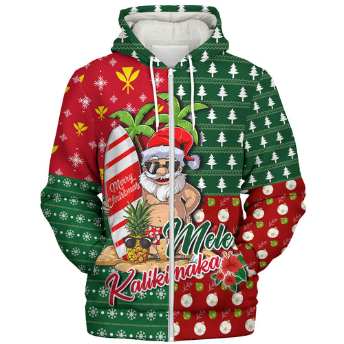 Hawaii Sherpa Hoodie Mele Kalikimaka Hawaii Christmas Patterns