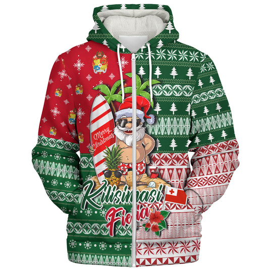 Tonga Sherpa Hoodie Kilisimasi Fiefia Tropical Xmas Patterns