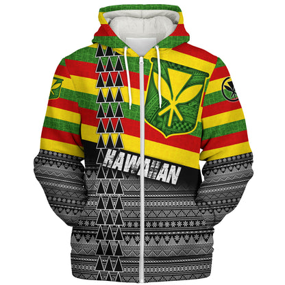 Hawaii Sherpa Hoodie Kanaka Maoli Flag Polynesian Tribal Patterns Grunge Style