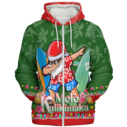 Hawaii Sherpa Hoodie Mele Kalikimaka Dabbing Santa Christmas Style