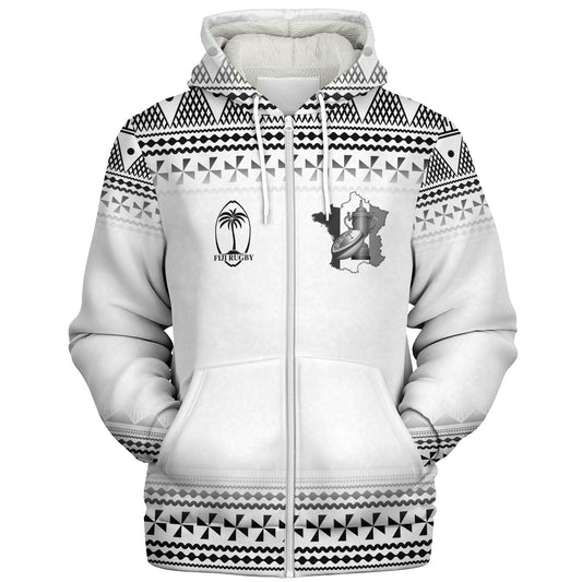 Fiji Sherpa Hoodie Rugby Ball Tapa Patterns