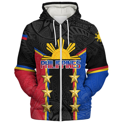 Philippines Filipinos Sherpa Hoodie Philippines Sun Tribal Pattern Style