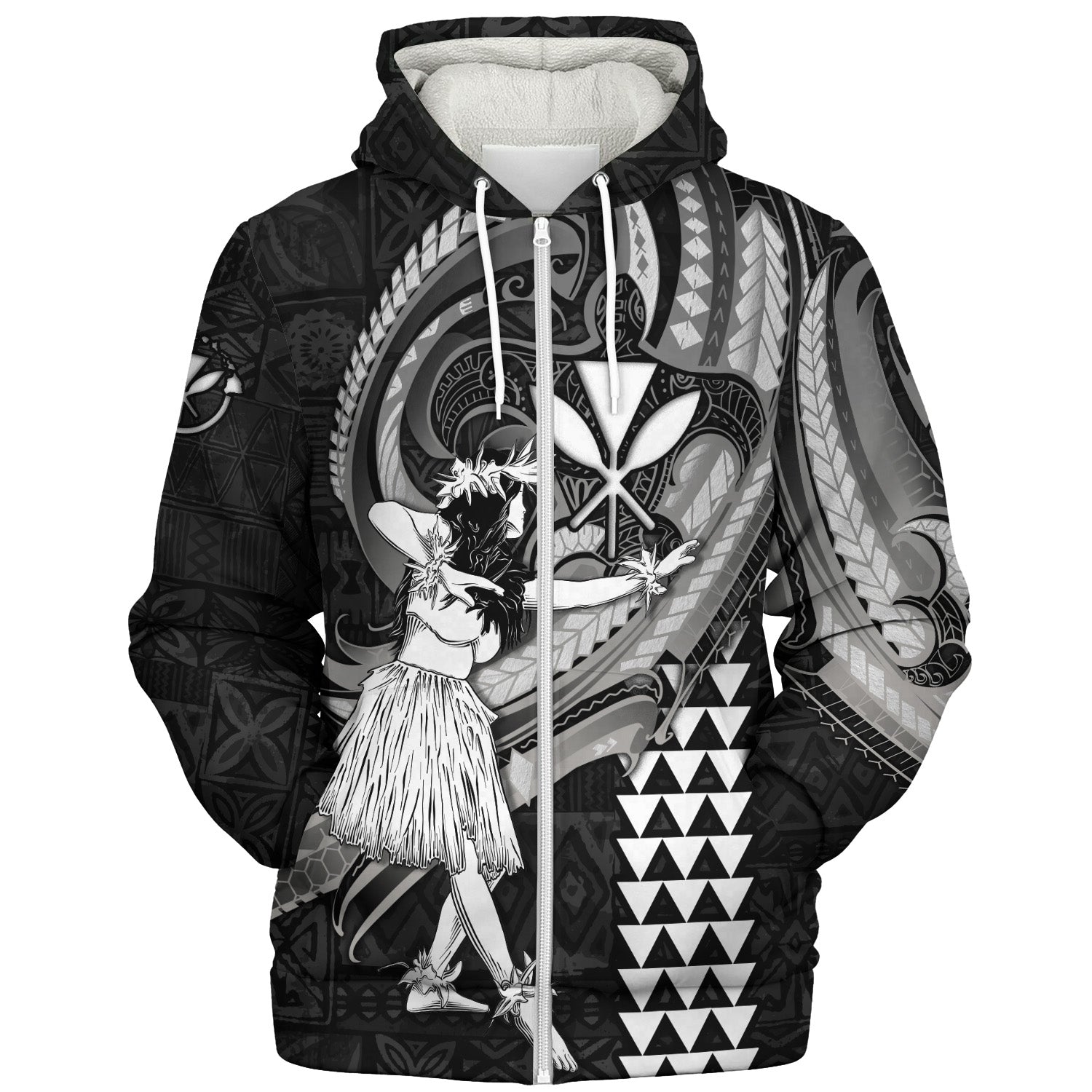 Hawaii Sherpa Hoodie Kanaka Maoli Hula Girls Polynesian Traditional Tattoo