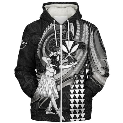 Hawaii Sherpa Hoodie Kanaka Maoli Hula Girls Polynesian Traditional Tattoo