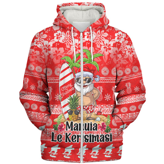 American Samoa Sherpa Hoodie Manuia Le Kerisimasi Tropical Xmas Patterns