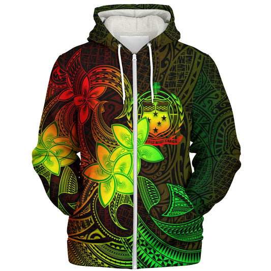 Samoa Sherpa Hoodie Plumeria Flowers Vintage Style Reggae Colors
