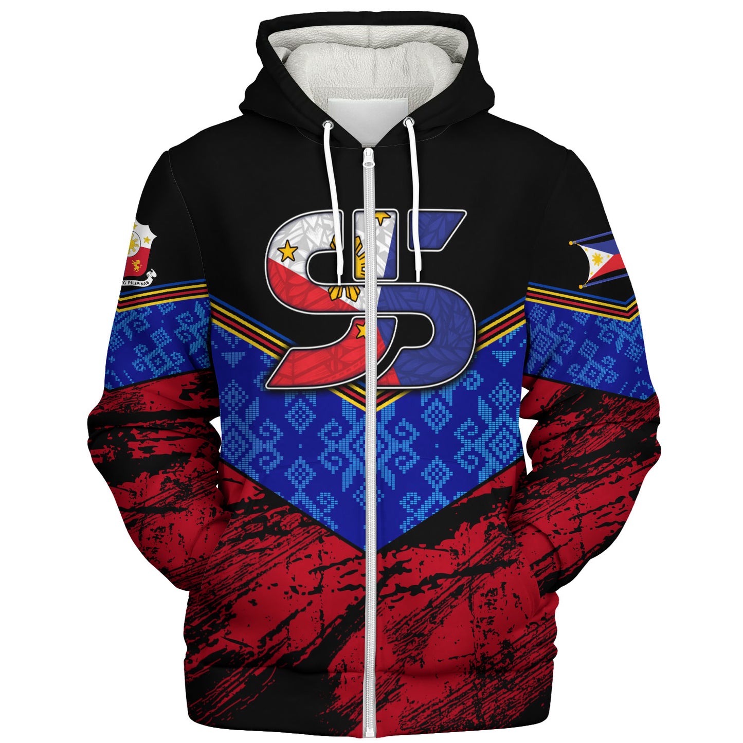 Philippines Filipinos Sherpa Hoodie Filipino Grunge Brush Stroke Style ( SJ Custom )