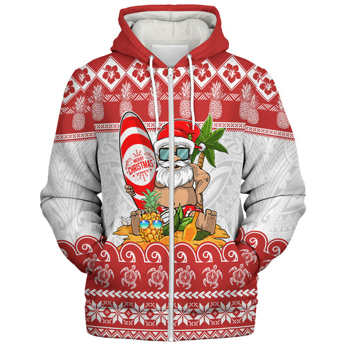 Hawaii Sherpa Hoodie Santa Surfing Merry Christmas Kanaka Maoli