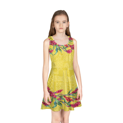 Hawaii Girls Sleeveless Sundress Ginger Flowers Yellow Version