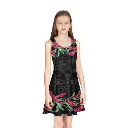 Hawaii Girls Sleeveless Sundress Ginger Flowers Black Version