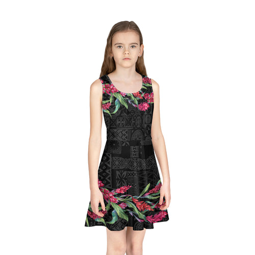 Hawaii Girls Sleeveless Sundress Ginger Flowers Black Version