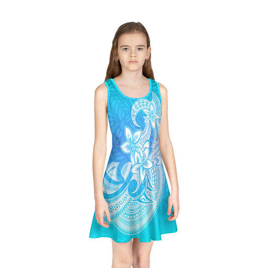 Hawaii Plumeria Flowers Retro Vintage Style Girls Sleeveless Sundress