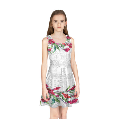 Hawaii Girls Sleeveless Sundress Ginger Flowers White Version