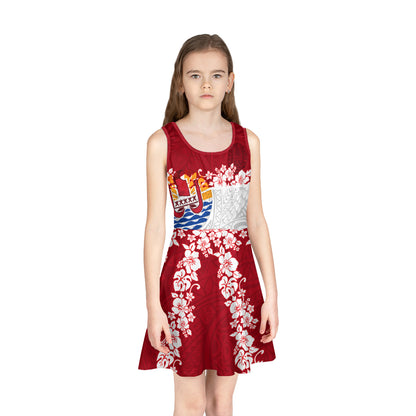 French Polynesia Girls Sleeveless Sundress - Seal With Plumeria Flowers Polyneasia Patterns