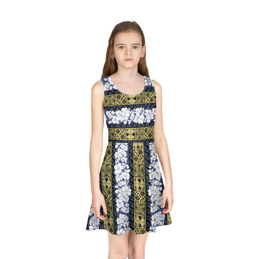 Hawaii Girls Sleeveless Sundress Hibiscus Flowers Tapa Patterns