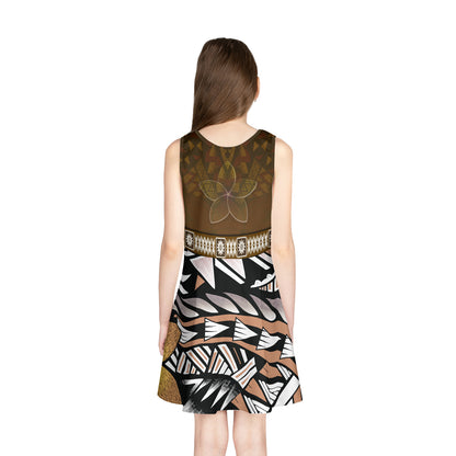 Hawaii Plumeria Polynesian Traditional Patterns Vintage Version Girls Sleeveless Sundress
