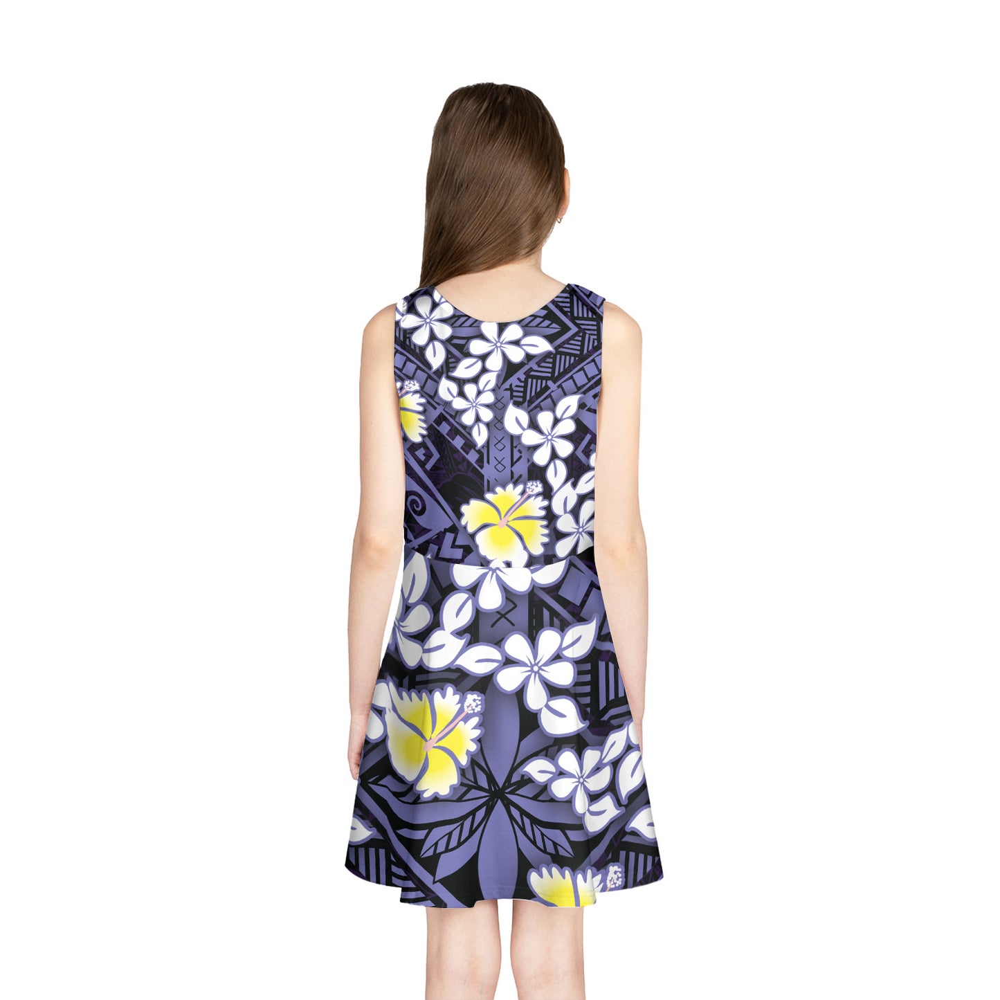 Polynesian Traditional Patterns Plumeria Flowers Girls Sleeveless Sundress