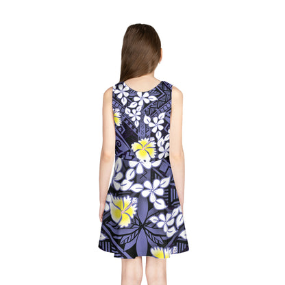 Polynesian Traditional Patterns Plumeria Flowers Girls Sleeveless Sundress