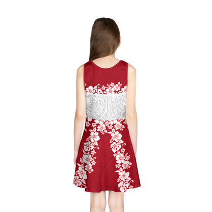 French Polynesia Girls Sleeveless Sundress - Seal With Plumeria Flowers Polyneasia Patterns