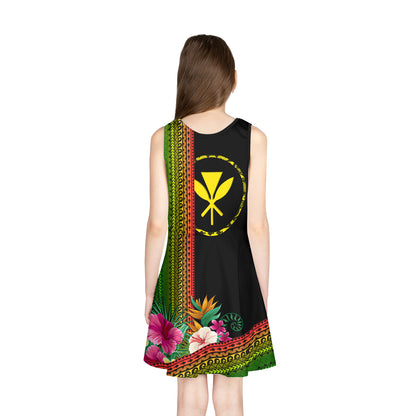 Hawaii Girls Sleeveless Sundress King Kamekameha Reggea Color
