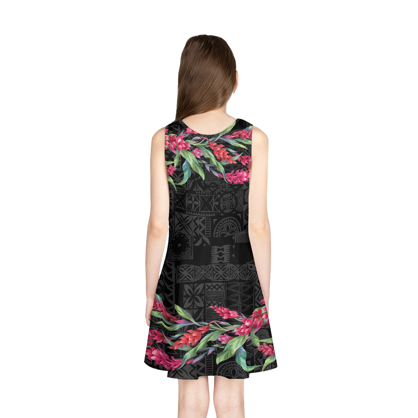 Hawaii Girls Sleeveless Sundress Ginger Flowers Black Version