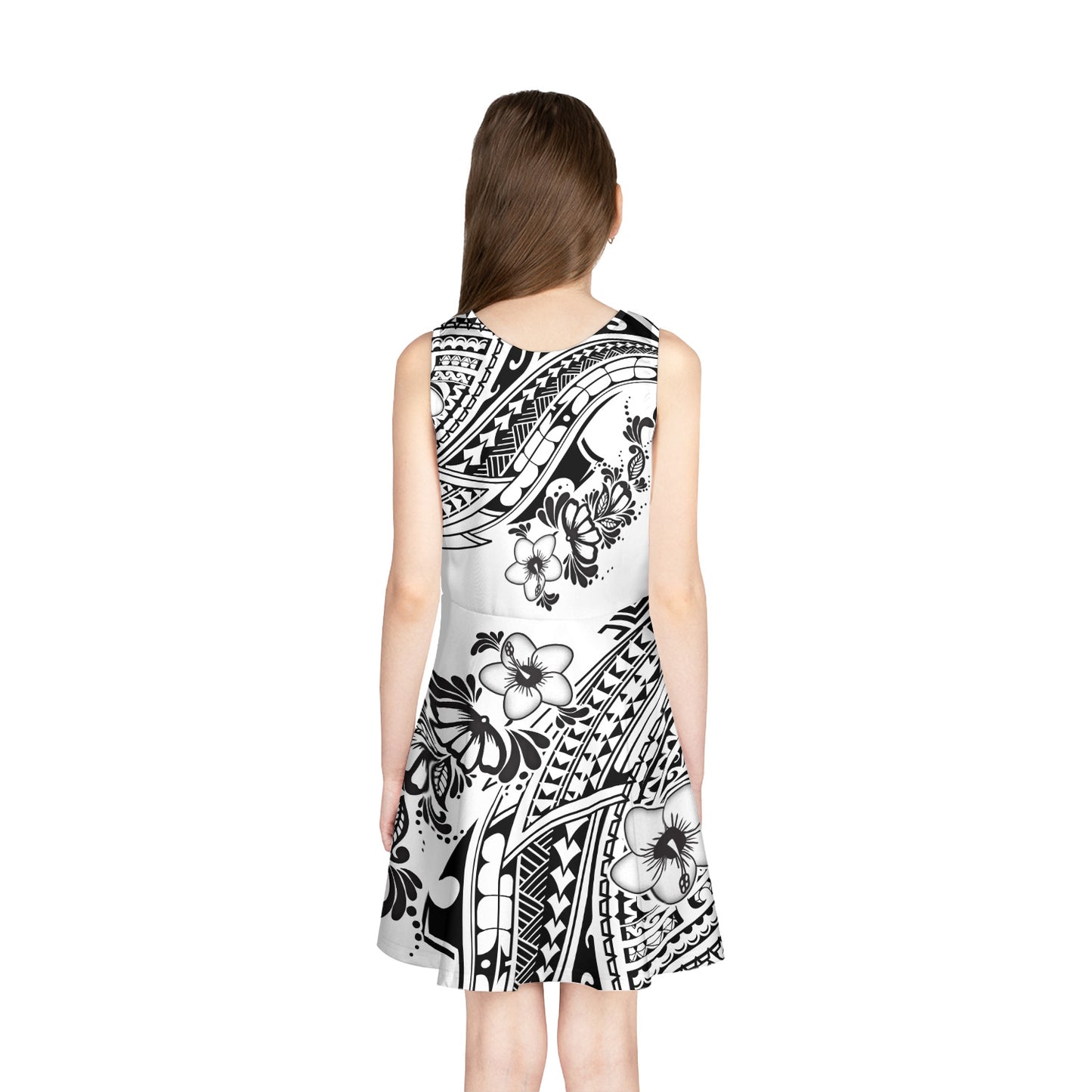 Polynesian Girls Sleeveless Sundress Polynesian Patterns Tropical Flowers