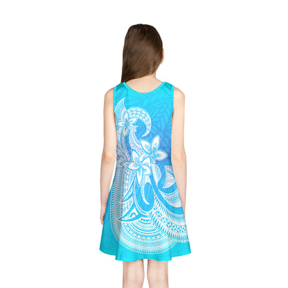 Hawaii Plumeria Flowers Retro Vintage Style Girls Sleeveless Sundress