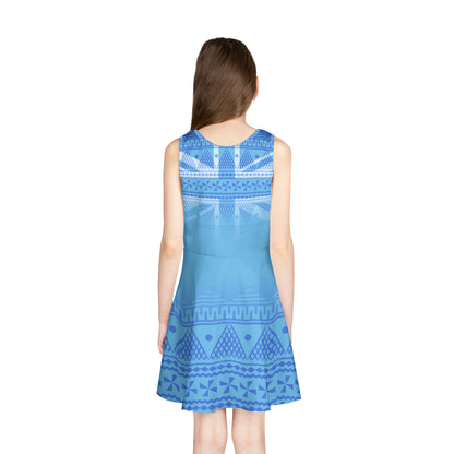 Fiji Girls Sleeveless Sundress Flag Color With Traditional Patterns